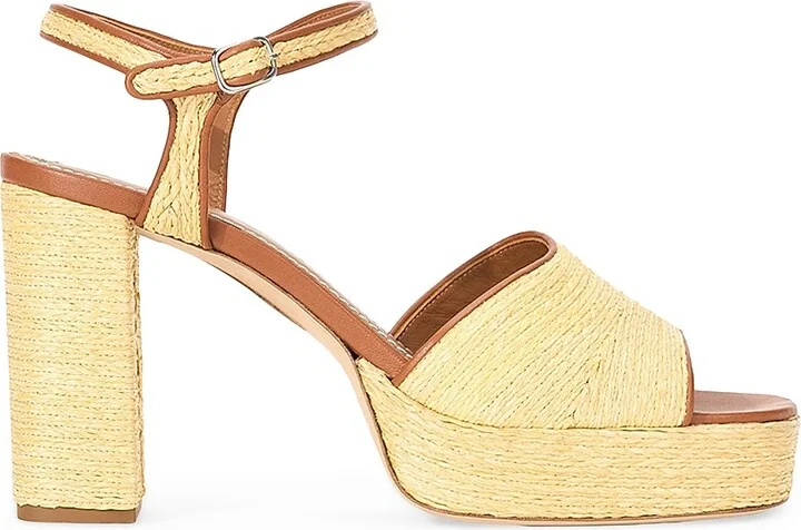 Women's Jodie 100MM Raffia Block-Heel Sandals - Natural - Size 5