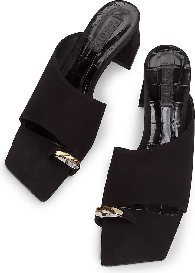Women's Jodie Embellished Suede Block-Heel Mules - Black - Size 5 - Image 4