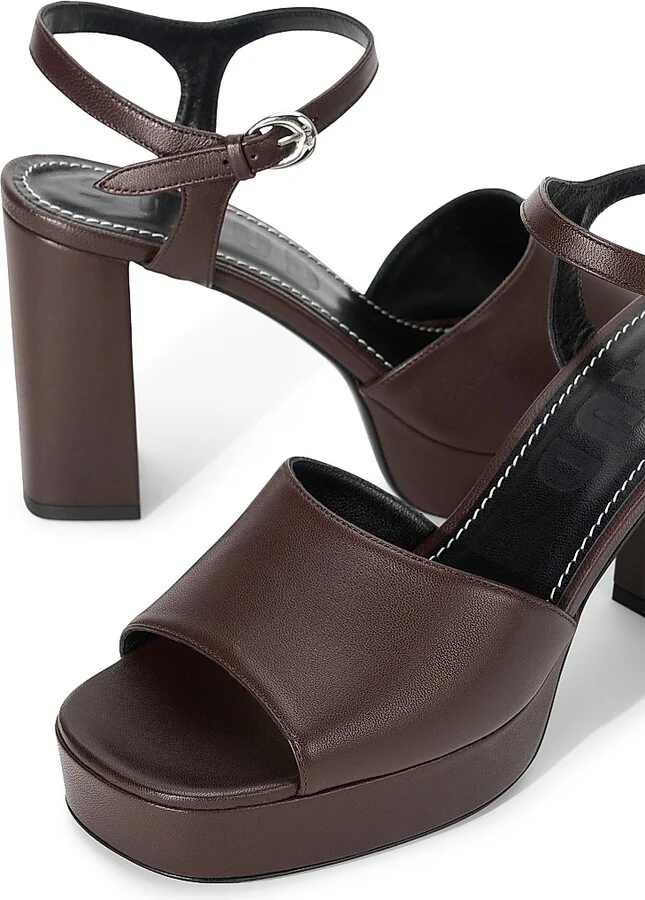 Women's Jodie Leather 100MM Platform Heels - Espresso - Size 5 - Image 5