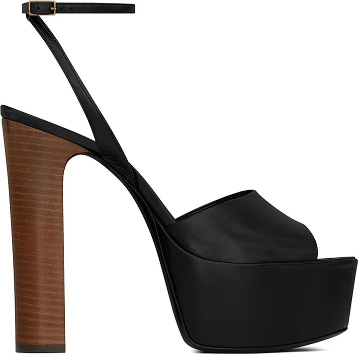 Women's Jodie Platform Sandals in Shiny Leather - Black - Size 5.5