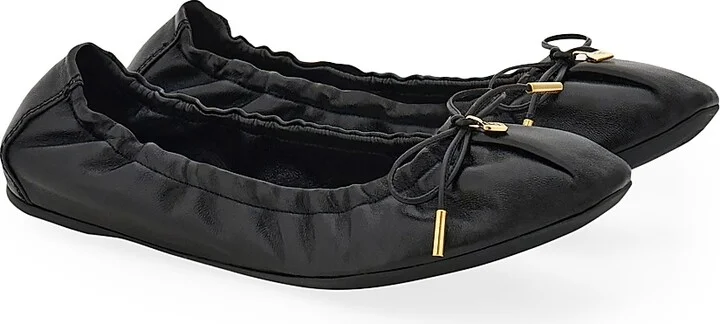 Women's Joelle Gathered Leather Ballet Flats - Nero - Size 5 - Image 2