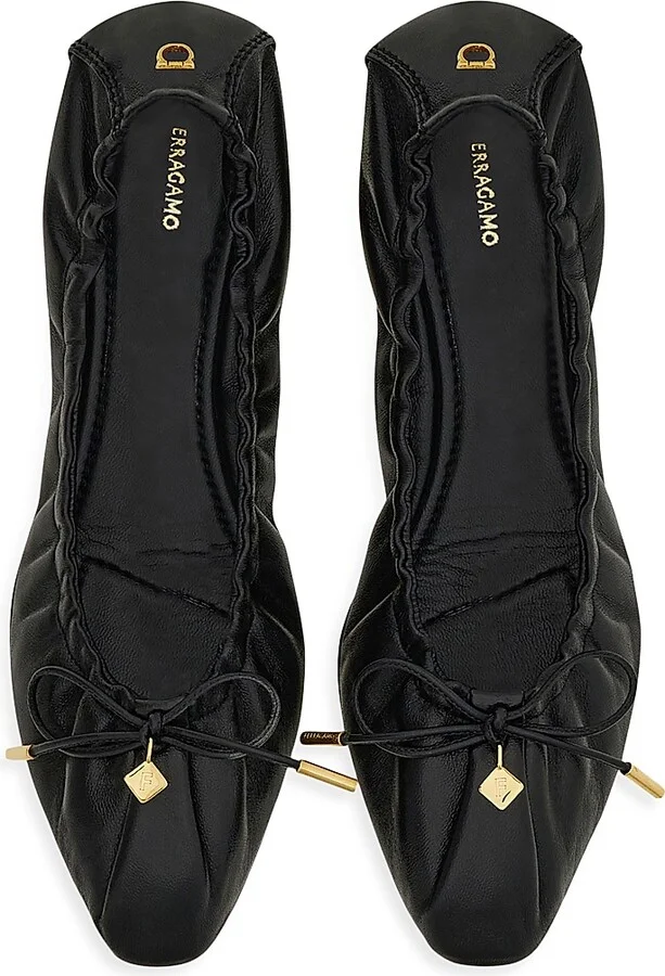 Women's Joelle Gathered Leather Ballet Flats - Nero - Size 5 - Image 3