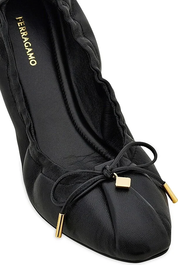 Women's Joelle Gathered Leather Ballet Flats - Nero - Size 5 - Image 4