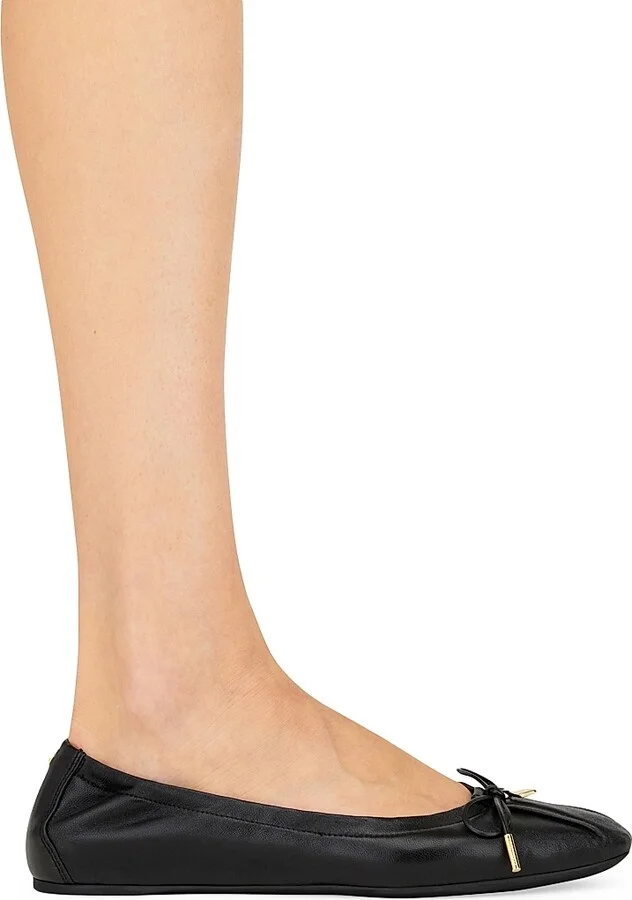 Women's Joelle Gathered Leather Ballet Flats - Nero - Size 5 - Image 6