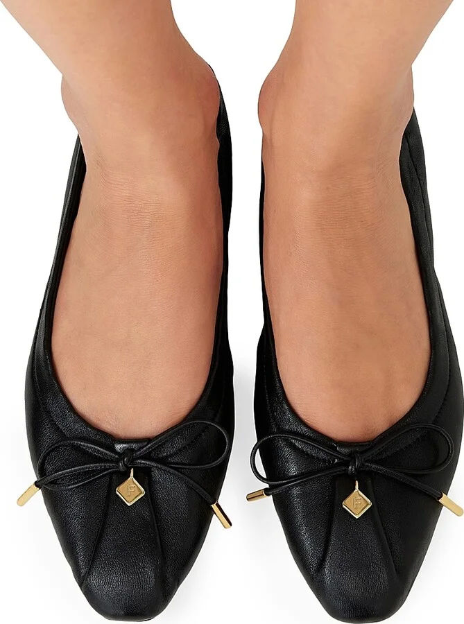 Women's Joelle Gathered Leather Ballet Flats - Nero - Size 5 - Image 7
