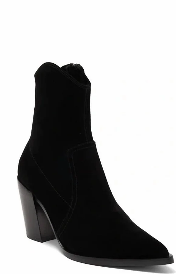 Women's Jolena Suede Leather Western Ankle Bootie In Black