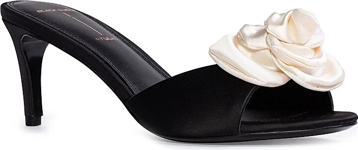 Women's Josey 65MM Mid Heel Mules - Black Coconut Satin - Size 5 - Image 3