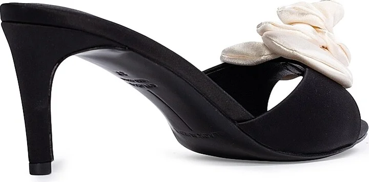 Women's Josey 65MM Mid Heel Mules - Black Coconut Satin - Size 5 - Image 4