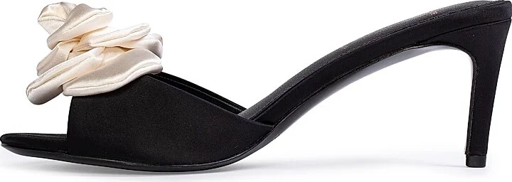 Women's Josey 65MM Mid Heel Mules - Black Coconut Satin - Size 5 - Image 5