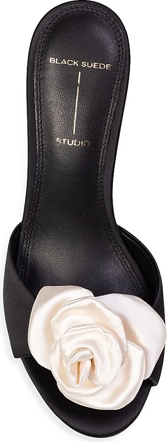 Women's Josey 65MM Mid Heel Mules - Black Coconut Satin - Size 5 - Image 6