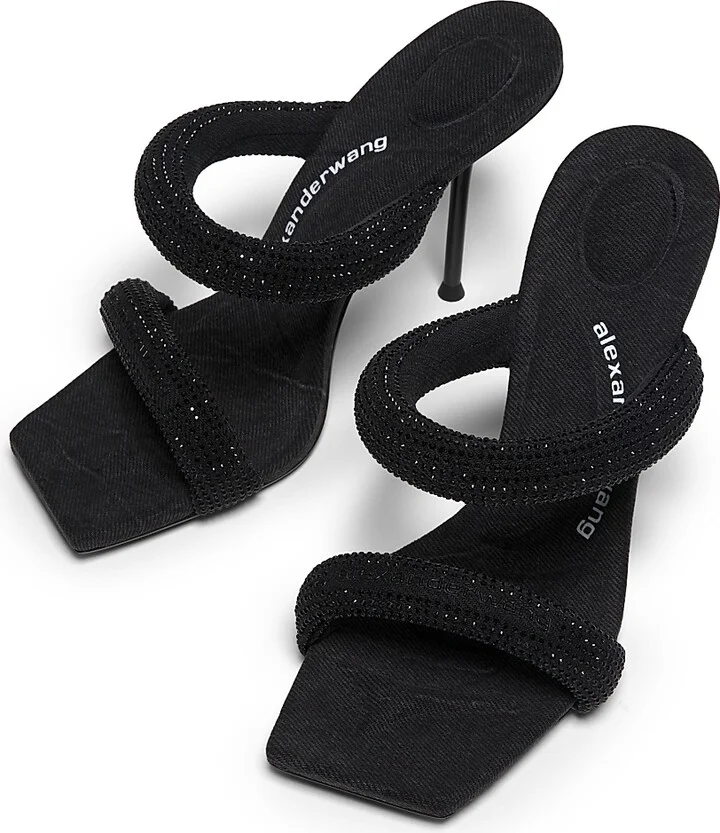 Women's Julie Tubular 105MM Crystal-Embellished Sandals - Washed Black - Size 5 - Image 4