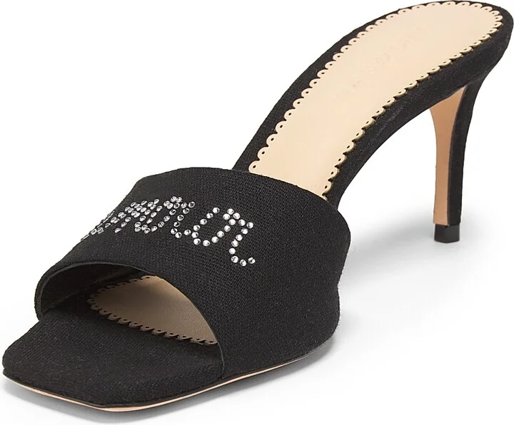 Women's June 70MM Heatset Crystal-Embellished Linen Mules - Black Crystal - Size 5 - Image 2