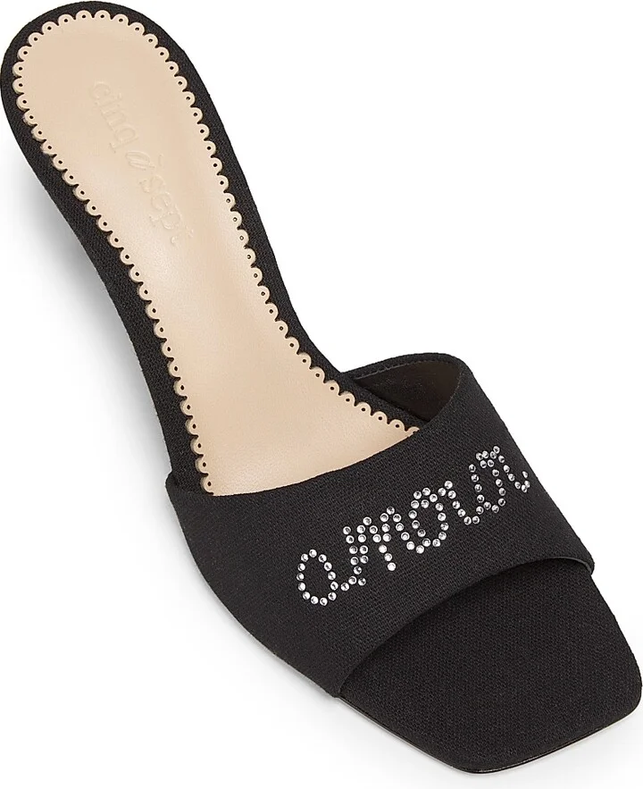 Women's June 70MM Heatset Crystal-Embellished Linen Mules - Black Crystal - Size 5 - Image 4