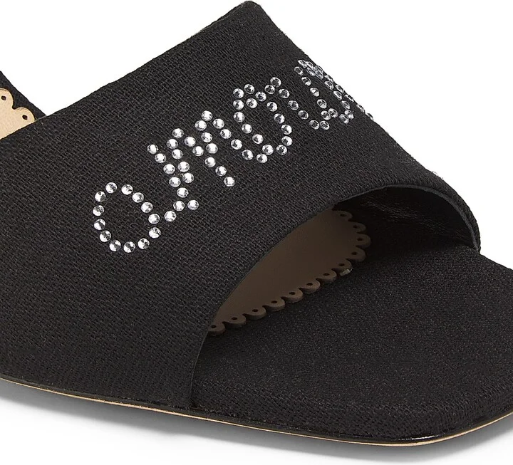 Women's June 70MM Heatset Crystal-Embellished Linen Mules - Black Crystal - Size 5 - Image 5