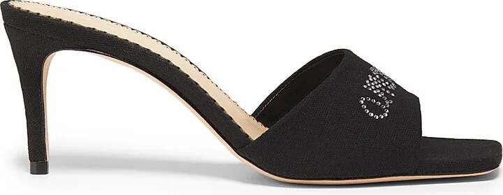 Women's June 70MM Heatset Crystal-Embellished Linen Mules - Black Crystal - Size 5