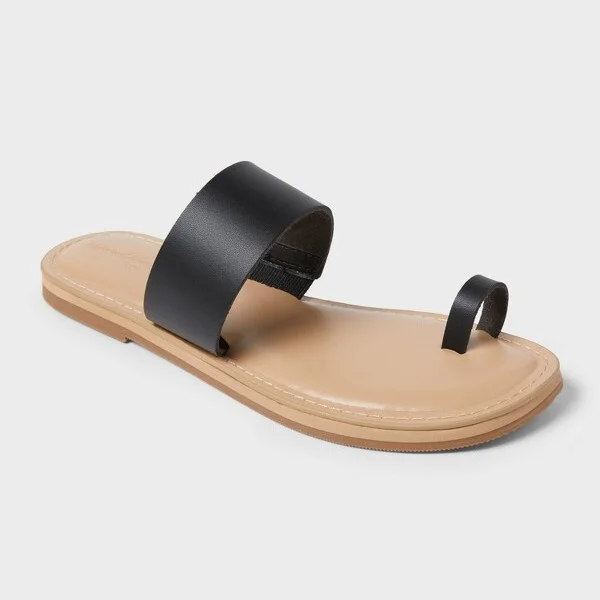 Women's Juno Toe Ring Flat Sandals - Universal Thread™ : Memory Foam, Slip On, Open Square Toe