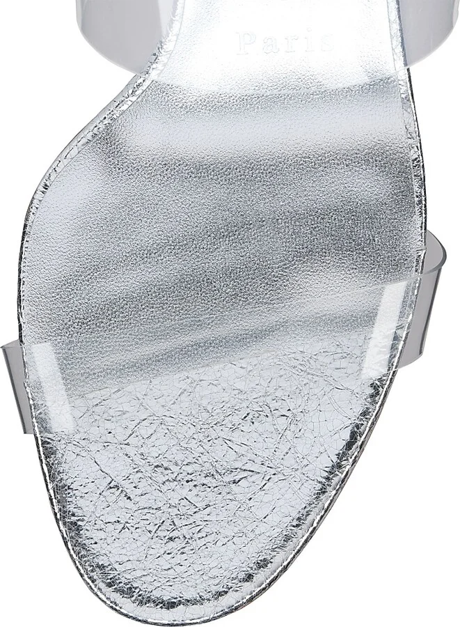 Women's Just Nothing 55MM Leather Sandal Heels - Silver - Size 5 - Image 4