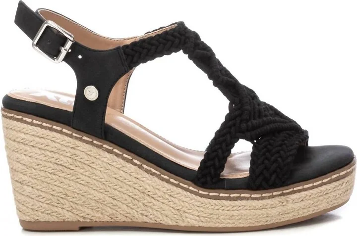 Women's Jute Wedge Sandals In Black