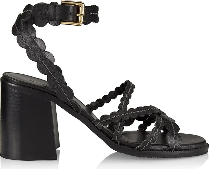 Women's Kaddy 80MM Leather Block-Heel Sandals - Black - Size 9.5