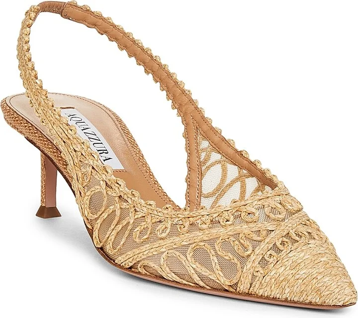 Women's Kahlo 50MM Embroidered Slingback Pumps - Sand - Size 5.5 - Image 2