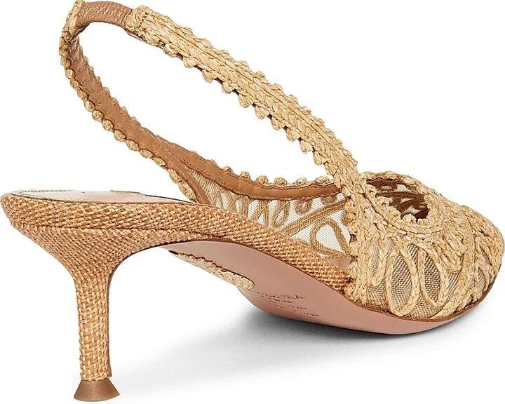 Women's Kahlo 50MM Embroidered Slingback Pumps - Sand - Size 5.5 - Image 3