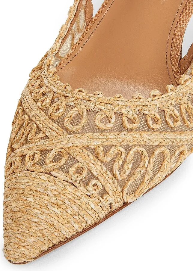 Women's Kahlo 50MM Embroidered Slingback Pumps - Sand - Size 5.5 - Image 5