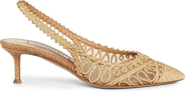 Women's Kahlo 50MM Embroidered Slingback Pumps - Sand - Size 5.5