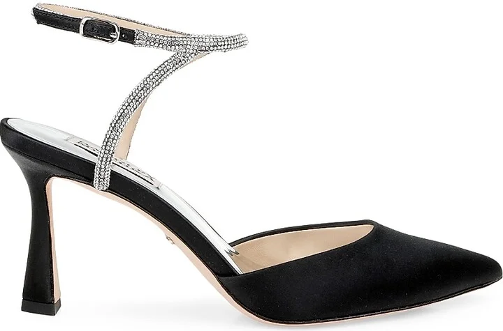 Women's Kamilah 80MM Embellished Satin Pumps - Black Satin - Size 5