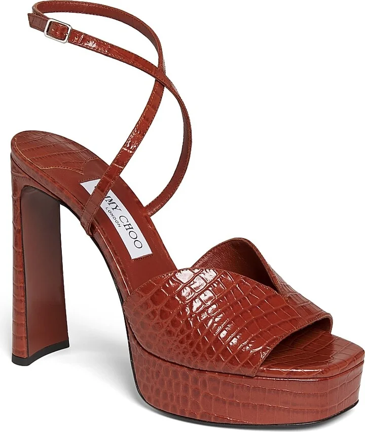 Women's Karli 125MM Croc-Embossed Leather Platform Sandals - Cognac - Size 5 - Image 2