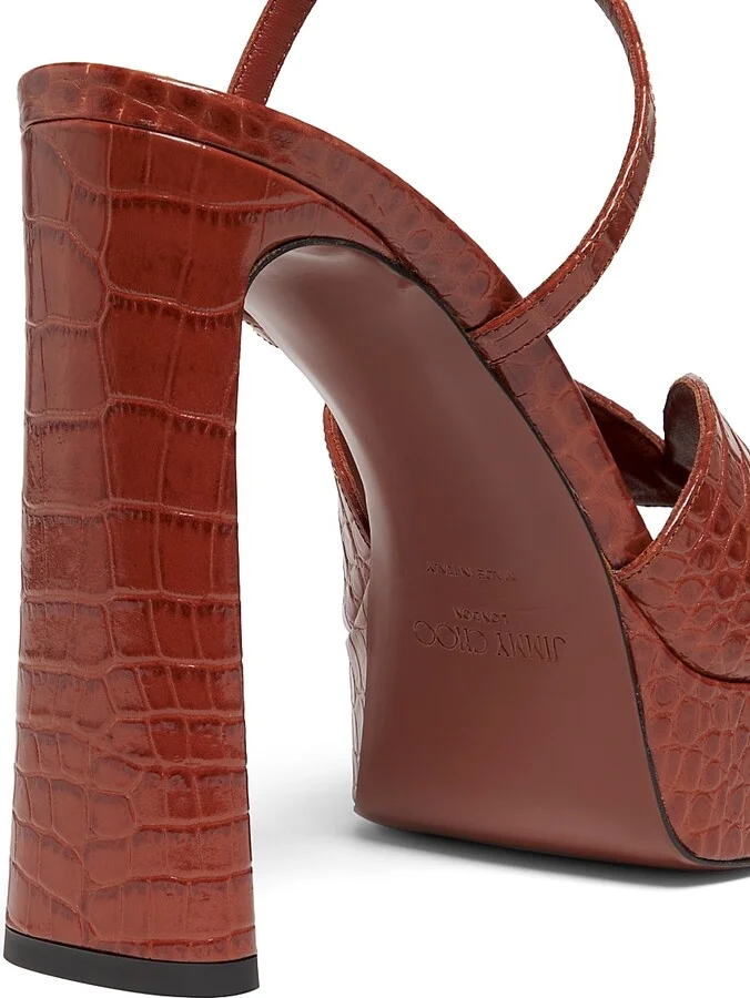 Women's Karli 125MM Croc-Embossed Leather Platform Sandals - Cognac - Size 5 - Image 5