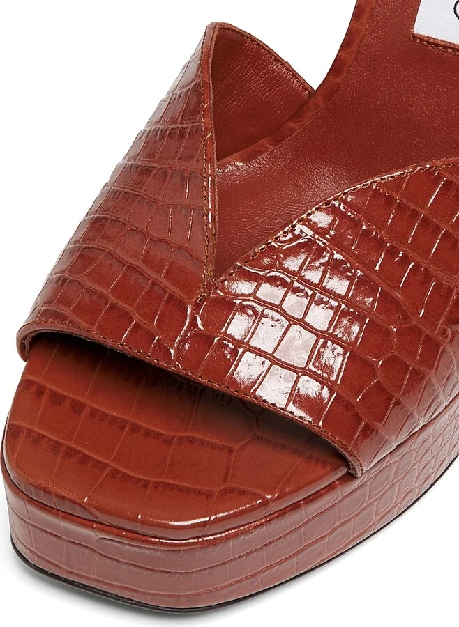 Women's Karli 125MM Croc-Embossed Leather Platform Sandals - Cognac - Size 5 - Image 6