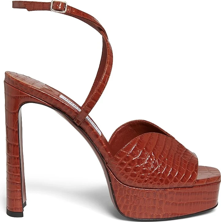 Women's Karli 125MM Croc-Embossed Leather Platform Sandals - Cognac - Size 5