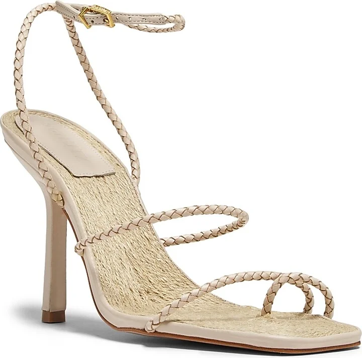 Women's Kaya 100MM Leather & Raffia Stiletto-Heel Sandals - Off White - Size 6.5 - Image 2