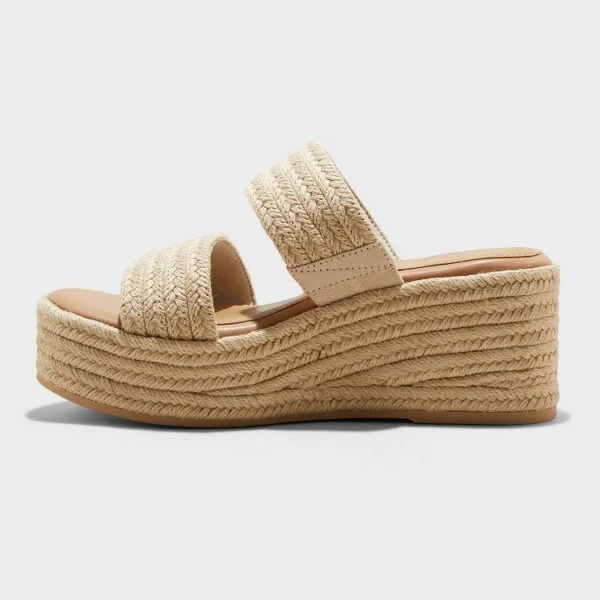 Women's Kayli Jute Two Band Wedge Heels - Universal Thread™ Tan : Memory Foam Insole, Slip On, Open Toe - Image 2
