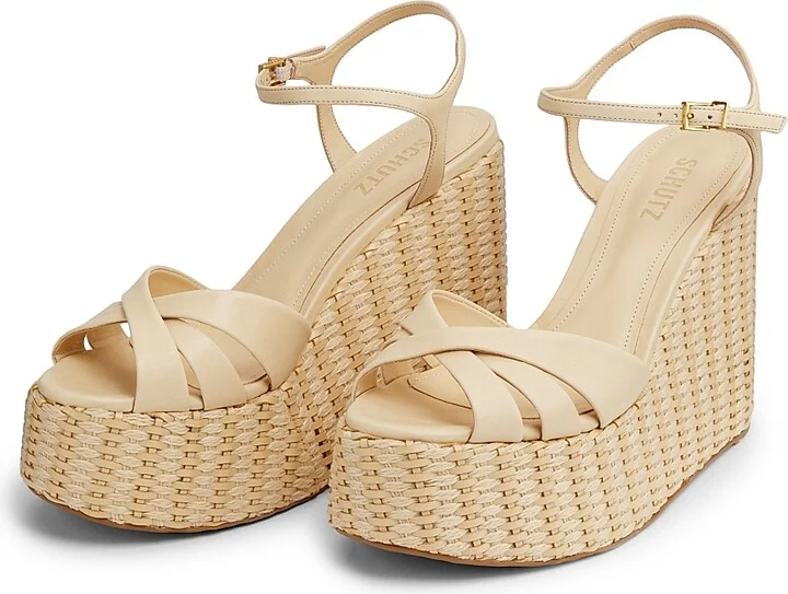Women's Keefa 125MM Leather Platform Wedge Sandals - Natural - Size 8.5 - Image 2