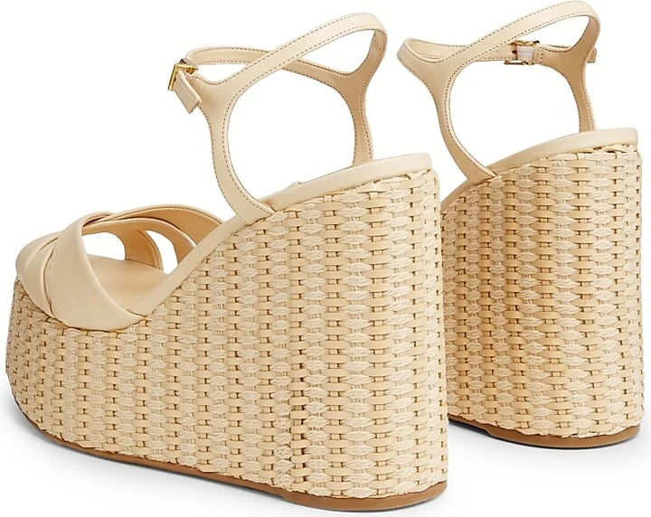 Women's Keefa 125MM Leather Platform Wedge Sandals - Natural - Size 8.5 - Image 3