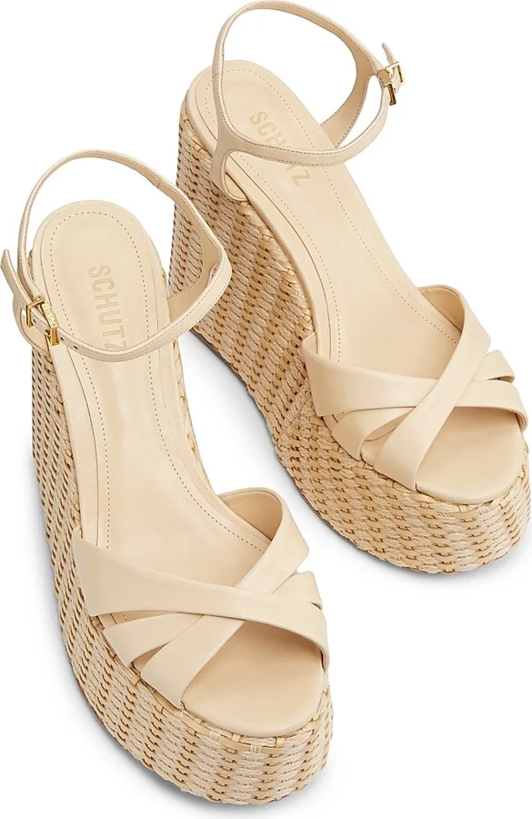 Women's Keefa 125MM Leather Platform Wedge Sandals - Natural - Size 8.5 - Image 4