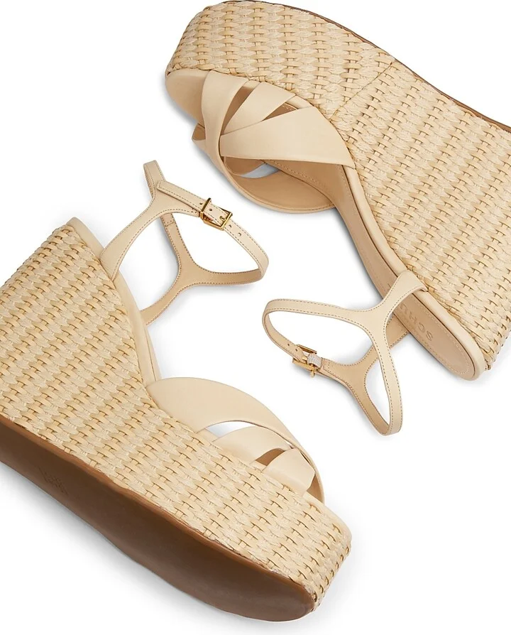 Women's Keefa 125MM Leather Platform Wedge Sandals - Natural - Size 8.5 - Image 6