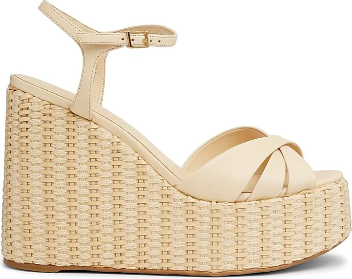 Women's Keefa 125MM Leather Platform Wedge Sandals - Natural - Size 8.5