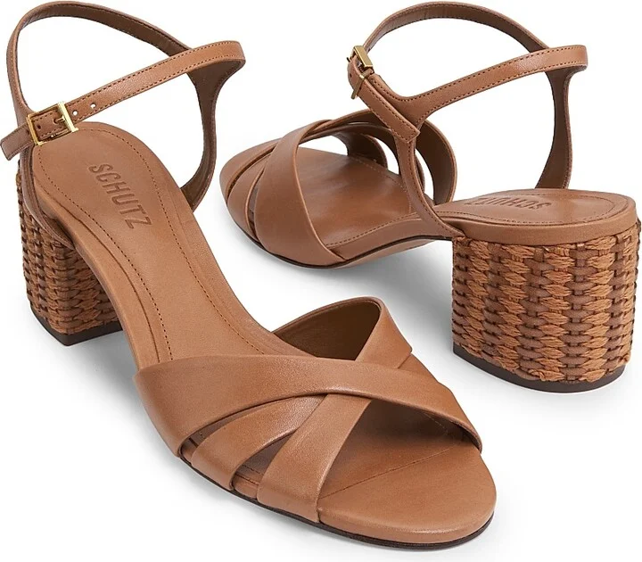 Women's Keefa Leather Block-Heel Sandals - Caramel Coffee - Size 6 - Image 2