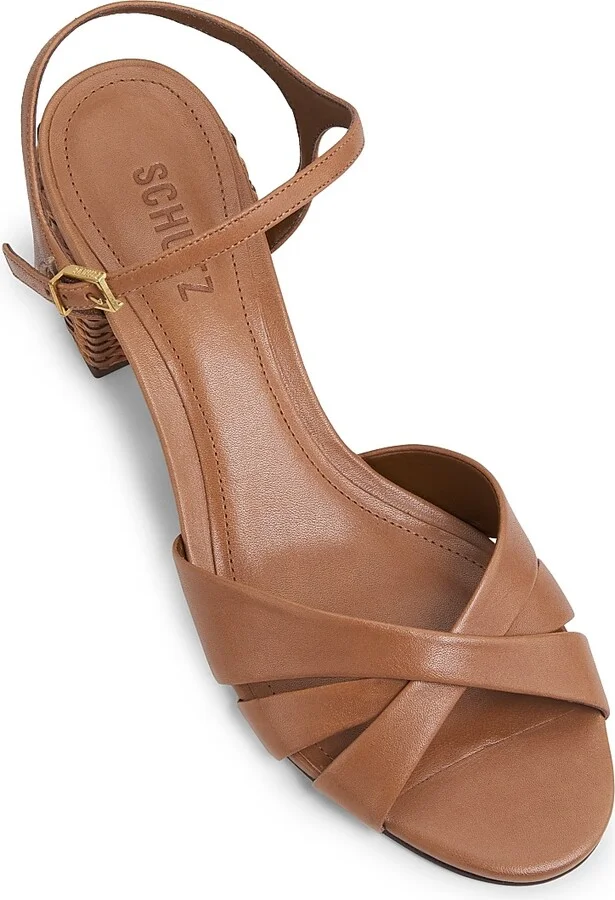 Women's Keefa Leather Block-Heel Sandals - Caramel Coffee - Size 6 - Image 4