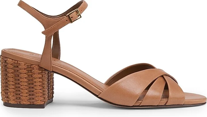 Women's Keefa Leather Block-Heel Sandals - Caramel Coffee - Size 6