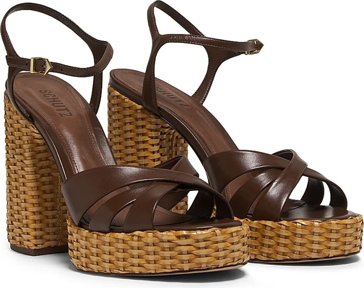 Women's Keefa Leather & Straw Block-Heel Sandals - Desert Brown - Size 6.5 - Image 2