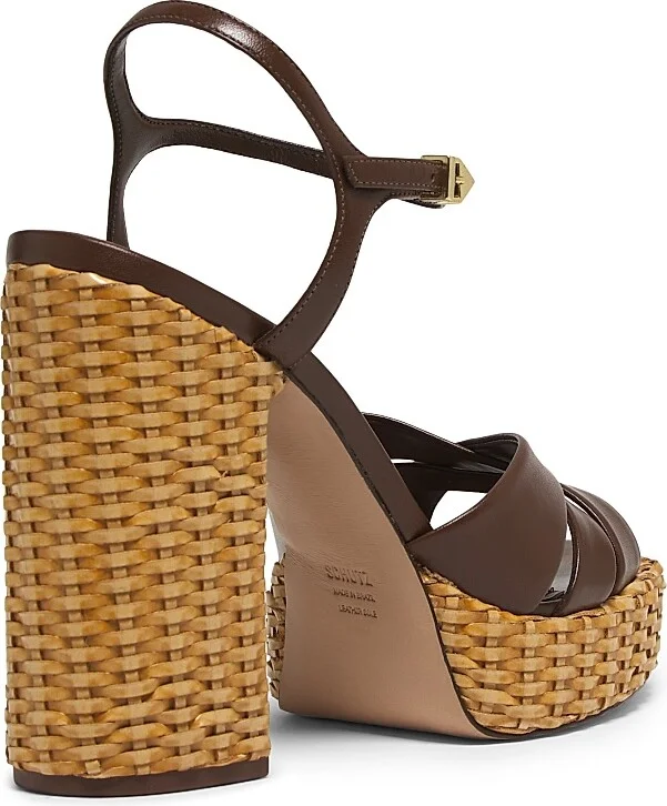 Women's Keefa Leather & Straw Block-Heel Sandals - Desert Brown - Size 6.5 - Image 3