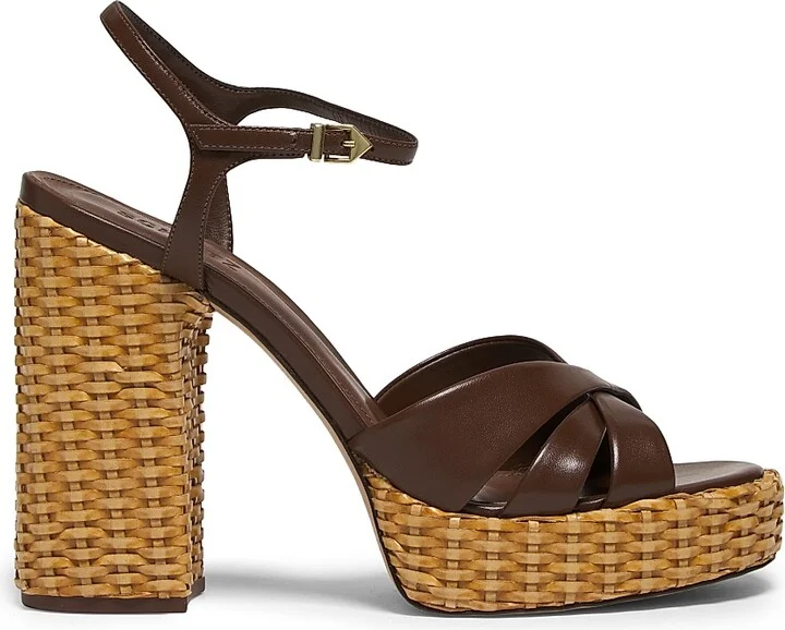 Women's Keefa Leather & Straw Block-Heel Sandals - Desert Brown - Size 6.5