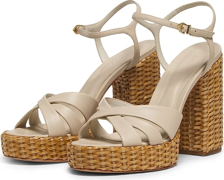Women's Keefa Leather & Straw Block-Heel Sandals - Off White - Size 6.5 - Image 2