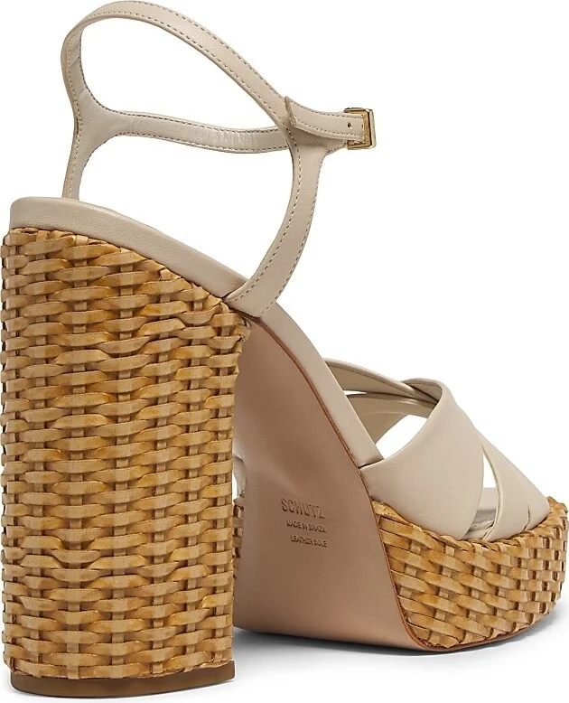 Women's Keefa Leather & Straw Block-Heel Sandals - Off White - Size 6.5 - Image 3