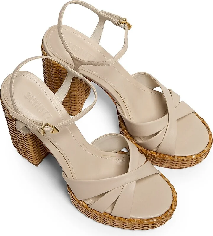 Women's Keefa Leather & Straw Block-Heel Sandals - Off White - Size 6.5 - Image 4