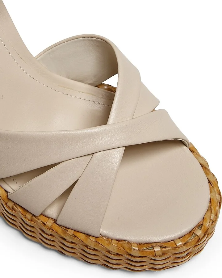 Women's Keefa Leather & Straw Block-Heel Sandals - Off White - Size 6.5 - Image 5