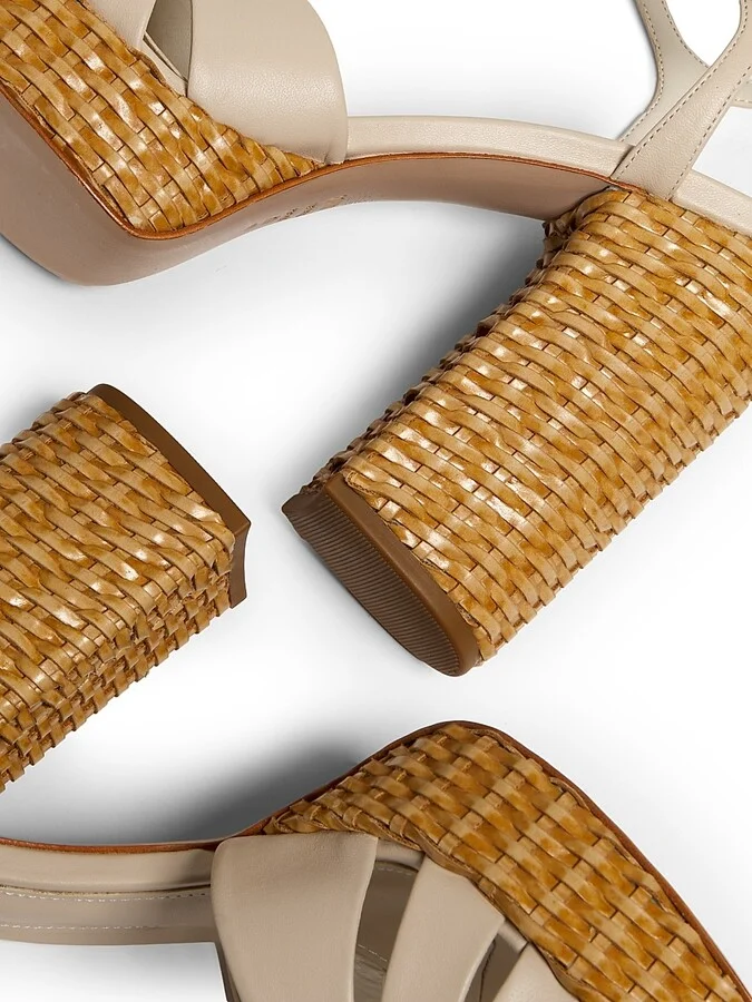 Women's Keefa Leather & Straw Block-Heel Sandals - Off White - Size 6.5 - Image 6